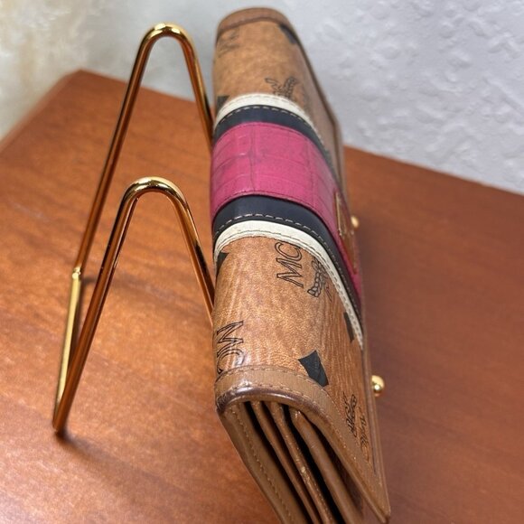 MCM Cognac Pink Black Visetos Tri-fold Wallet. - Picture 4 of 11